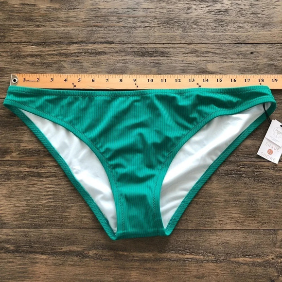NWT Shade & Shore size XL 16-18 Green Ribbed Bikini Bottom Low Coverage Cheeky - Picture 6 of 6